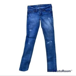 𝅺AMERICAN Eagle Blue Super Stretch Skinny Jeans Reg 0